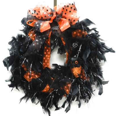 Halloween Feather Bow Wreath