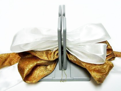 christmas wreath with ornaments and ribbon