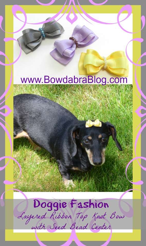 2 Layered Ribbon Top Knot Bow with Seed Bead Center