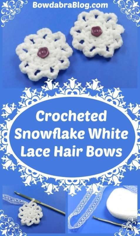 Crocheted Snowflake with White Lace for Hair Bows 