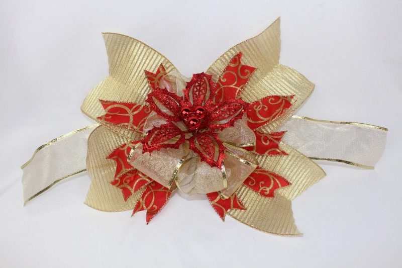 Red and gold bow for Christmas in July