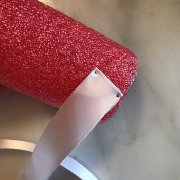 Secure Beginning of White Ribbon with Straight Pins