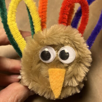 Glue Beak and Goggly Eyes on Turkey Face