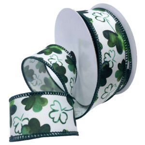 1-1/2" WATERCOLOR SHAMROCKS 10YD White/Green