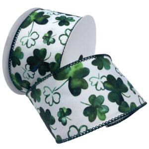 2-1/2" WATERCOLOR SHAMROCKS 10YD White/Green