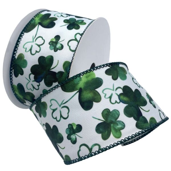 2-1/2" WATERCOLOR SHAMROCKS 10YD White/Green