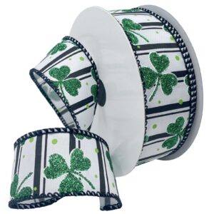 1-1/2" SHIMMERING SHAMROCKS 10YD White/Green