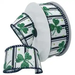 1-1/2" SHIMMERING SHAMROCKS 10YD White/Green