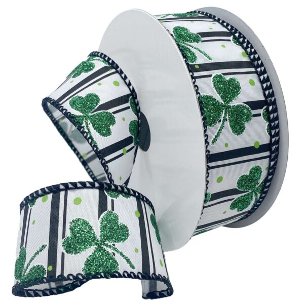 1-1/2" SHIMMERING SHAMROCKS 10YD White/Green
