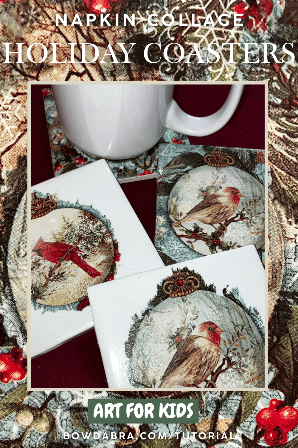 Napkin Collage Tile Holiday Coasters