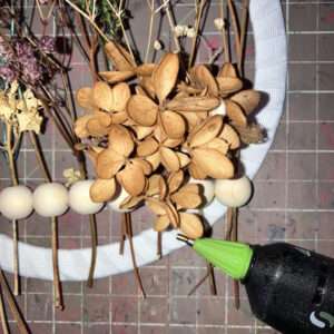 Hot Glue Vase Strip on Lower Portion of Wooden Bead & Dried Flower Wreath 
