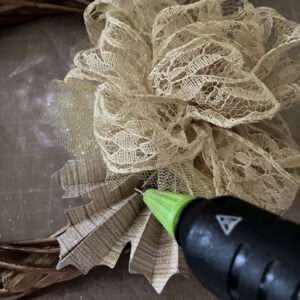 Hot Glue Dimensional Leaves to Wreath